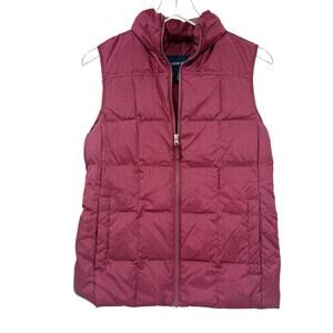 Lands' End quilted burgundy Down Puffer Vest women's SMALL 6-8 herringbone print